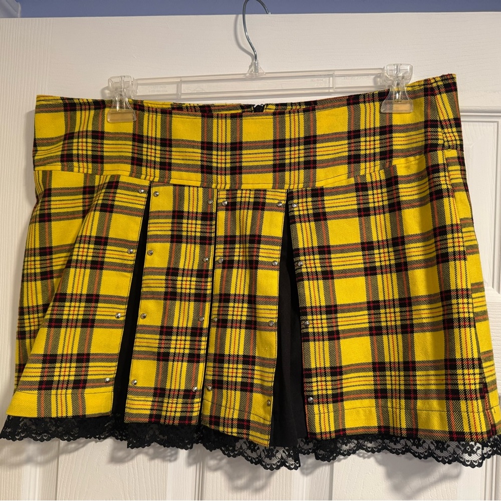 VINTAGE Blest Yellow Pleated Plaid Skirt | Gothic Punk Rock Hot Topic Skirt